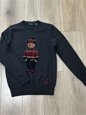 Polo by Ralph Lauren Black Bear Intarsia Crewneck Sweater - Black & Red Accent